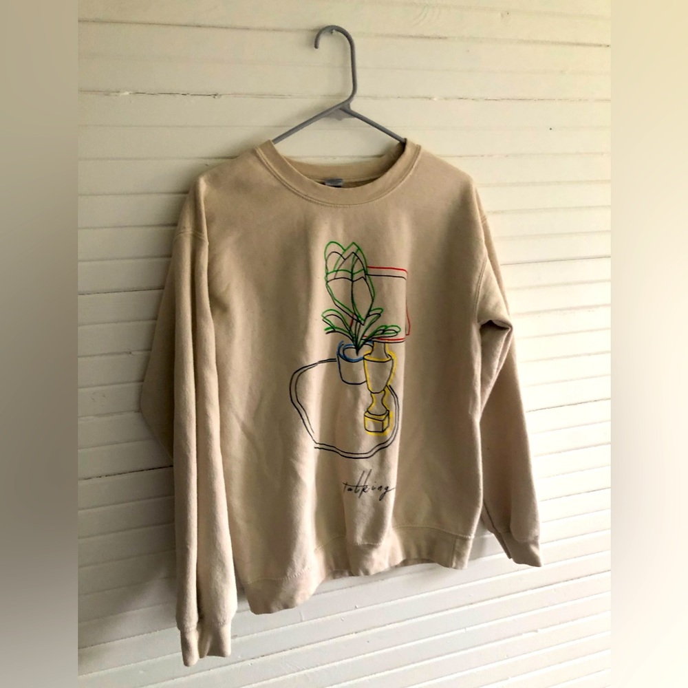 Tan sweatshirt (talking book abstract design)
